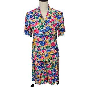 Vintage Shirt Shorts Set Size SP Floral Pleated Button Up Cottage Fairy Classic